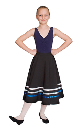 Black character skirt with white and blue ribbons